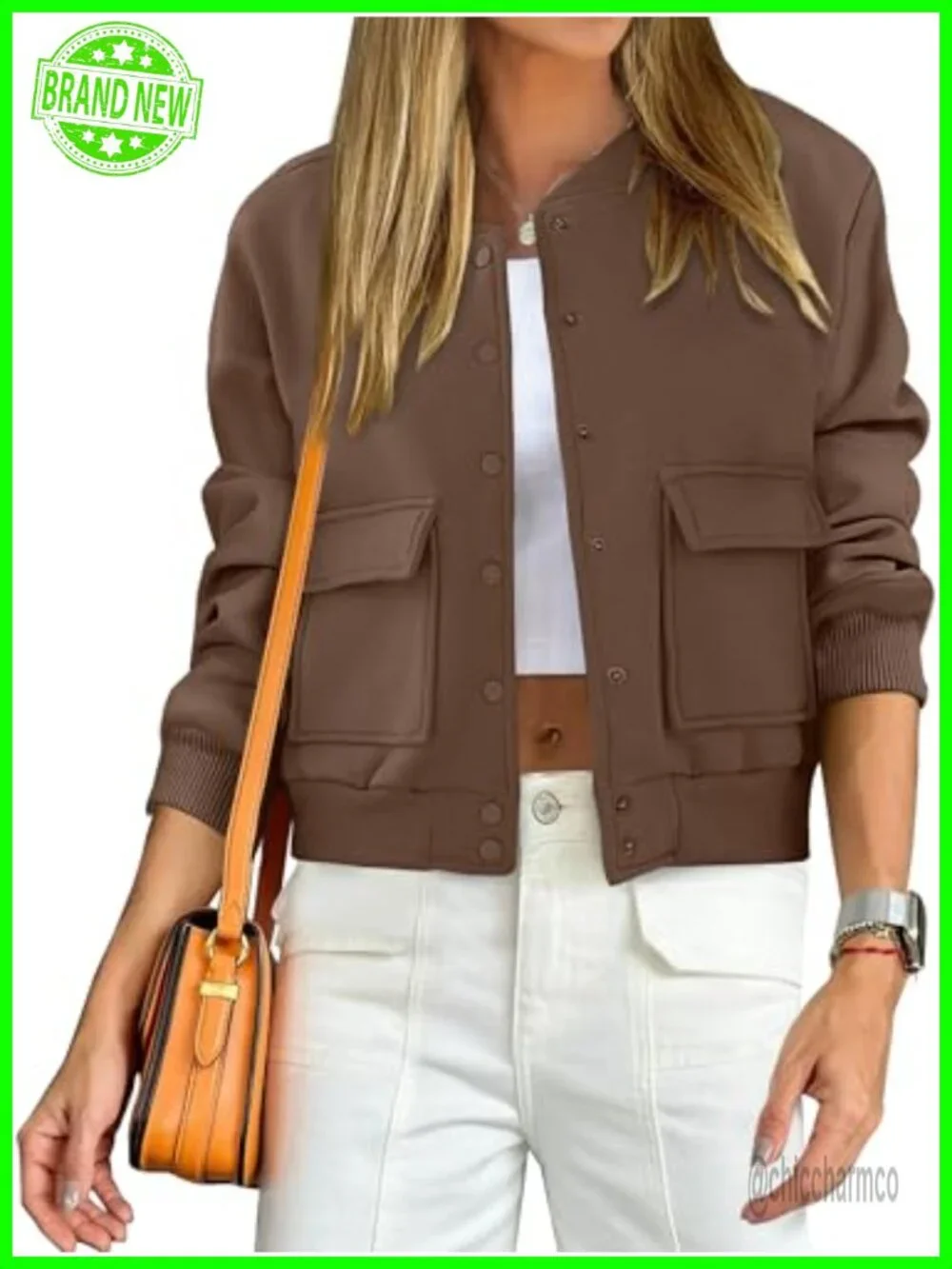 Women Cropped Bomber Jacket Casual Varsity Y2k Fall Outfit Button Down